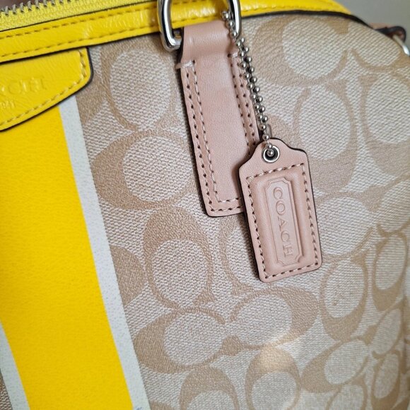 COACH Nancy SIGNATURE PVC SATCHEL Boston Bag F30662 Light Khaki /Yellow EUC - Picture 3 of 16